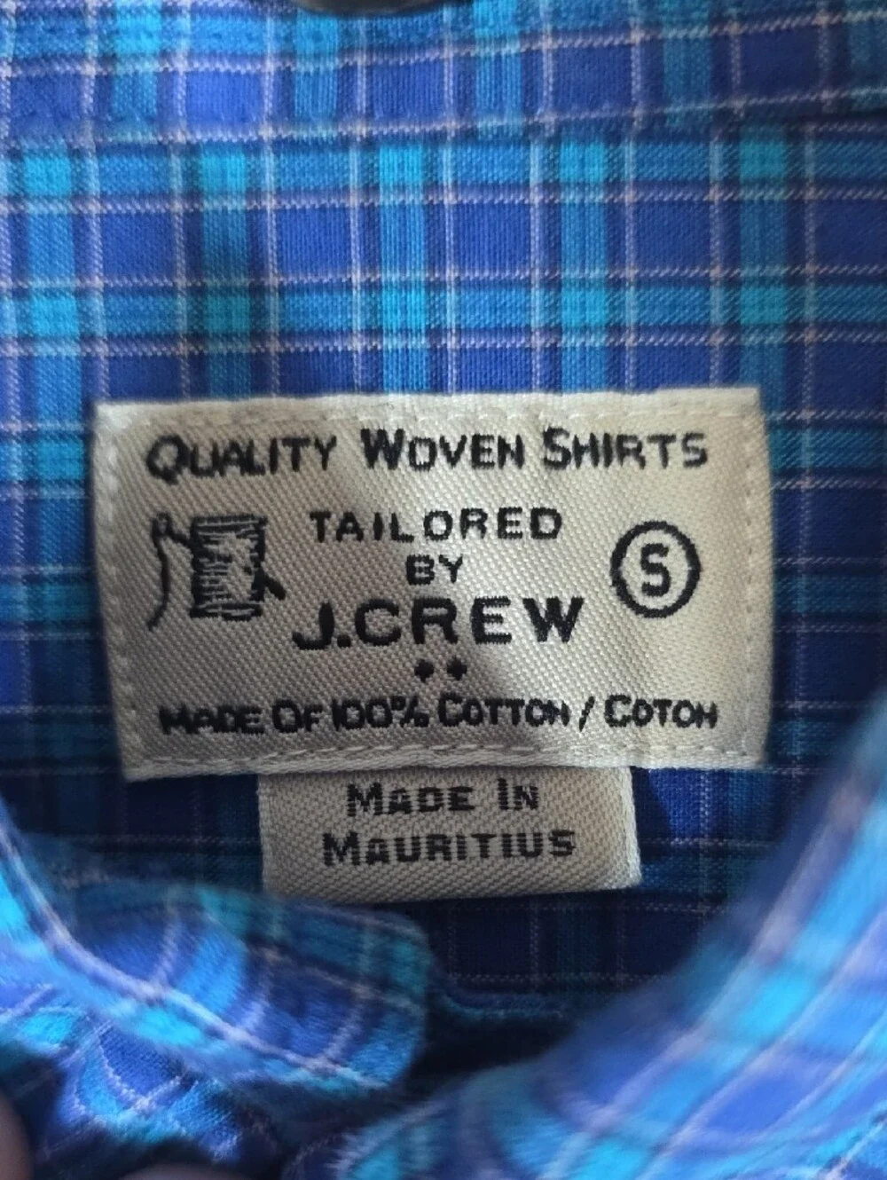 Small J. Crew Men's Blue Plaid Button-Down Shirt 100% Cotton.